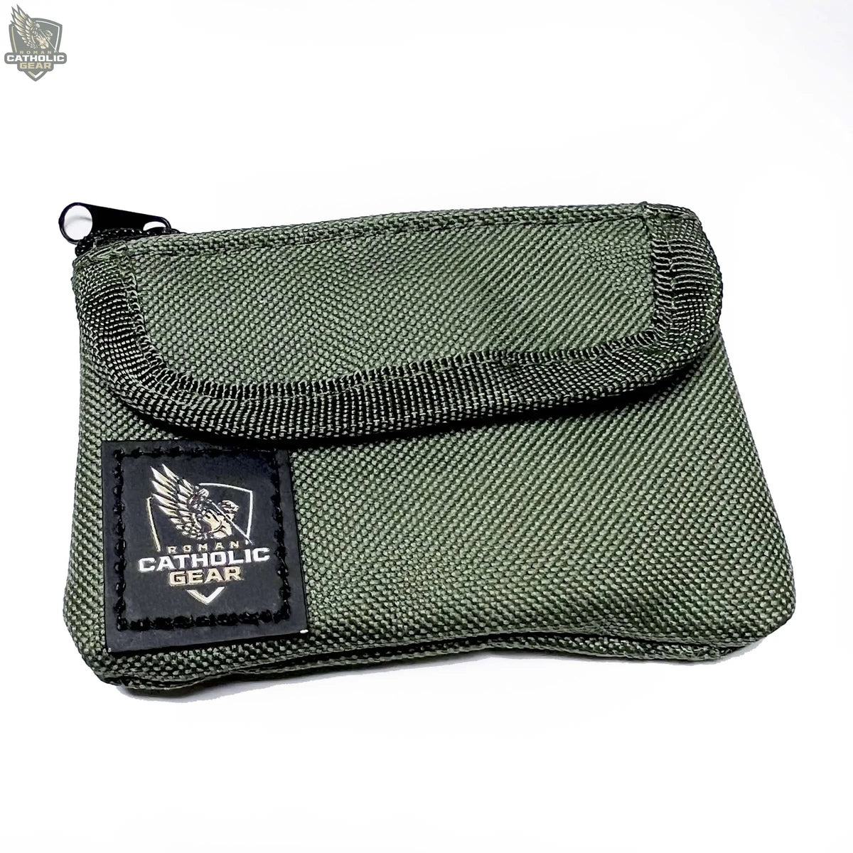 Combat Rosary™ Pouch Green , white background - Canvas Roman Catholic Gear