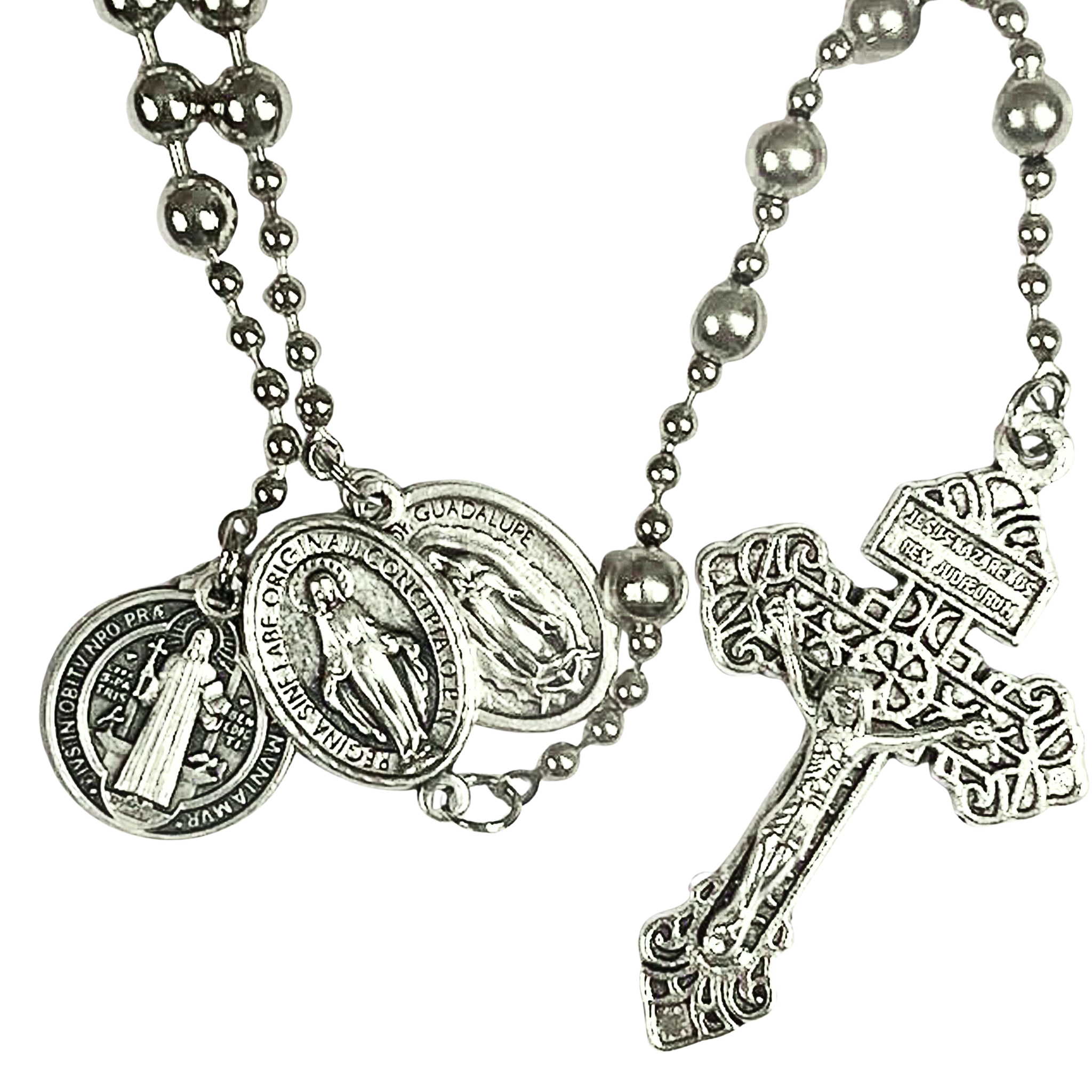 NEW Silver Plated Catholic Virgen de Guadalupe 8mm beads Rosary Necklace Jewelry Jesus Crucifix NEW Silver Plated Catholic Virgen de Guadalupe 8mm beads Rosary Necklace Jewelry Jesus Crucifix