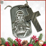 Sacred Heart Dog Tag and American Flag Cross Roman Catholic Gear