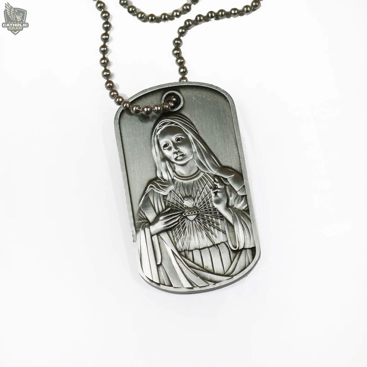 Sacred Heart Dog Tag and American Flag Cross Roman Catholic Gear
