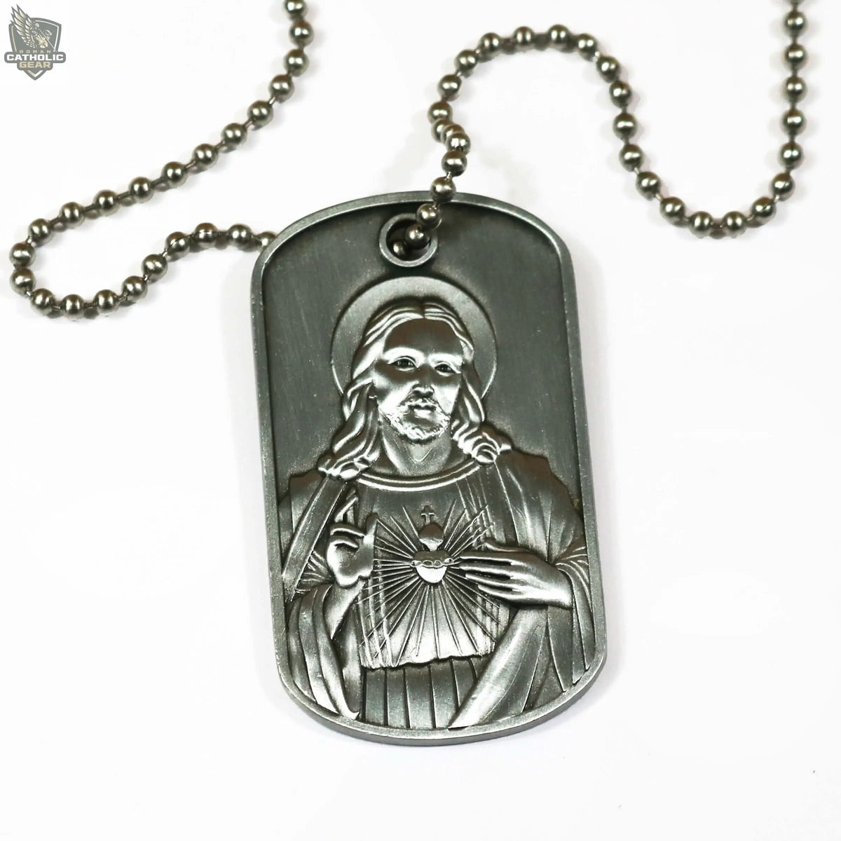 Sacred Heart Dog Tag and American Flag Cross Roman Catholic Gear